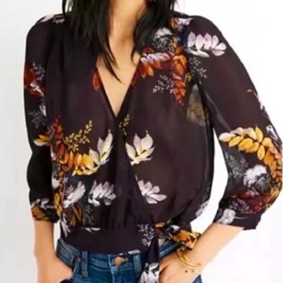 Madewell Tops - Madewell Wrap Top Blooming Oasis Plum 3/4 Sleeve Shirt Blouse Womens S